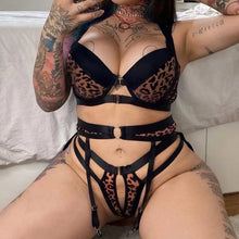 Load image into Gallery viewer, Leopard Hollow Out Patchwork Lingerie Set