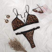 Load image into Gallery viewer, Leopard Lace Mesh Bra &amp; Panty Set - leopard / S