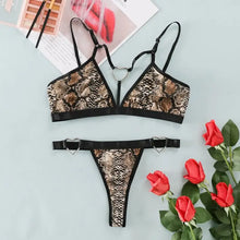 Load image into Gallery viewer, Leopard Lace Mesh Bra &amp; Panty Set - snake / S