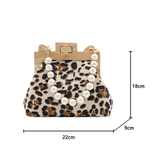 Leopard PU Leather Beading Shoulder Shell Clutch