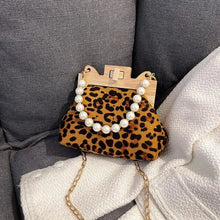 Load image into Gallery viewer, Leopard PU Leather Beading Shoulder Shell Clutch - Auburn