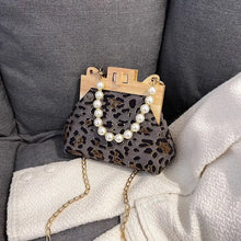 Load image into Gallery viewer, Leopard PU Leather Beading Shoulder Shell Clutch - gray