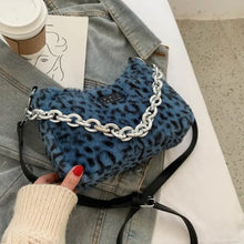 Load image into Gallery viewer, Leopard Soft Faux Fur Tote Bag - Blue
