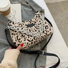 Load image into Gallery viewer, Leopard Soft Faux Fur Tote Bag - Khaki