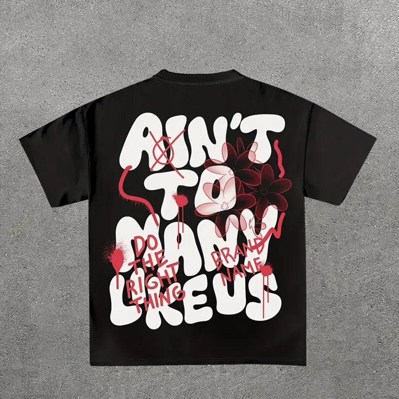 Letter Print Crew Neck Tee - Black / S(4) - customized
