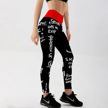 Load image into Gallery viewer, Letter Print High Waist Elastic Leggings - black / L