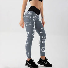 Load image into Gallery viewer, Letter Print High Waist Elastic Leggings - grey / S