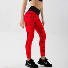 Load image into Gallery viewer, Letter Print High Waist Elastic Leggings - red / M