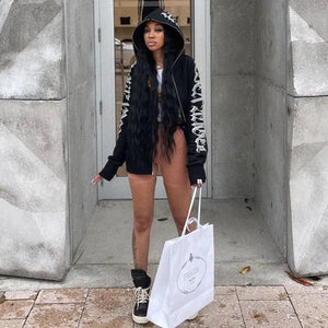 Letter Printed Zip Up Hoodie