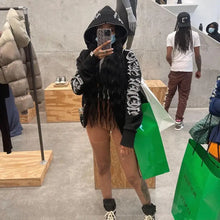 Load image into Gallery viewer, Letter Printed Zip Up Hoodie - black / L
