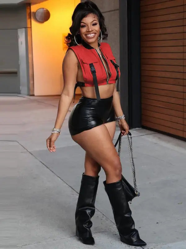Lights Camera Action Cropped Cargo Vest - Red / XS