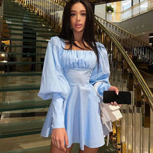 Load image into Gallery viewer, A Line Dress Vintage Square Collar Mini - Blue / S - dress