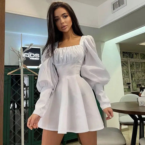 A Line Dress Vintage Square Collar Mini - dress