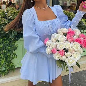 A Line Dress Vintage Square Collar Mini - dress