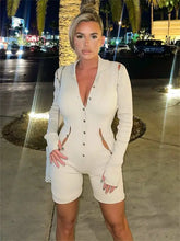 Load image into Gallery viewer, Long Sleeve Button One Piece Black Romper - White / S
