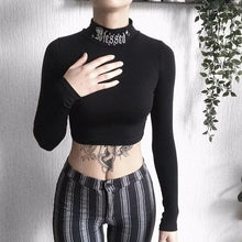 Load image into Gallery viewer, Long Sleeve Crop Gothic Letter Embroidery Top