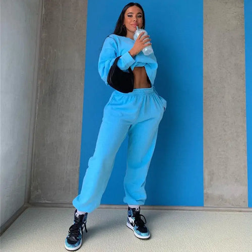 Long Sleeve Crop Top & Baggy Pants Sporty Matching Set