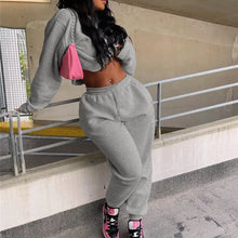 Load image into Gallery viewer, Long Sleeve Crop Top &amp; Baggy Pants Sporty Matching Set