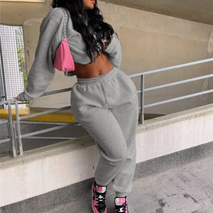 Long Sleeve Crop Top & Baggy Pants Sporty Matching Set