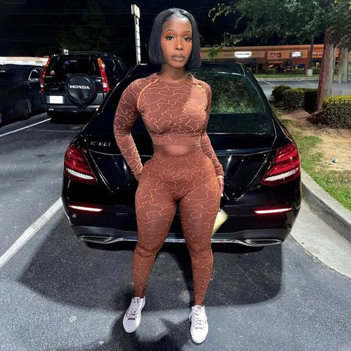 Long Sleeve Crop Top And Leggings Matching Sets