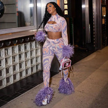 Load image into Gallery viewer, Long Sleeve Furry Hollow Out Cropped Top and Pencil Pants