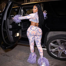 Load image into Gallery viewer, Long Sleeve Furry Hollow Out Cropped Top and Pencil Pants
