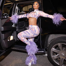 Load image into Gallery viewer, Long Sleeve Furry Hollow Out Cropped Top and Pencil Pants