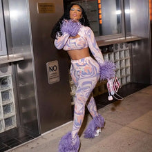 Load image into Gallery viewer, Long Sleeve Furry Hollow Out Cropped Top and Pencil Pants