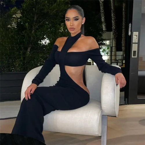 Long Sleeve Halter Cut Out Matching Set