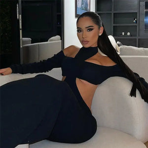 Long Sleeve Halter Cut Out Matching Set