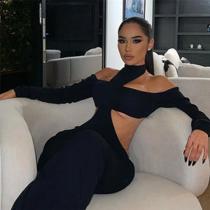 Long Sleeve Halter Cut Out Matching Set
