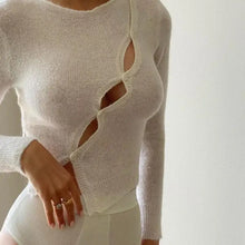 Load image into Gallery viewer, Long Sleeve Knitted Hollow Out Top - white / L