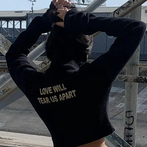NO Long Sleeve Letter Print Black Crop Top