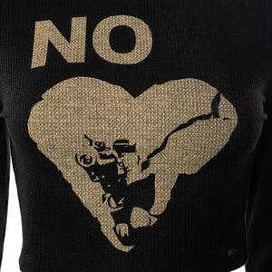 NO Long Sleeve Letter Print Black Crop Top