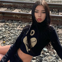 Load image into Gallery viewer, NO Long Sleeve Letter Print Black Crop Top