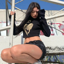 Load image into Gallery viewer, NO Long Sleeve Letter Print Black Crop Top