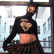 Load image into Gallery viewer, NO Long Sleeve Letter Print Black Crop Top