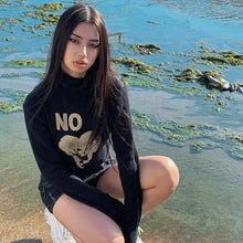 Load image into Gallery viewer, NO Long Sleeve Letter Print Black Crop Top