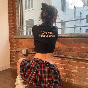 NO Long Sleeve Letter Print Black Crop Top