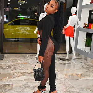 Long Sleeve Mesh Bodysuit & Pants Matching Set