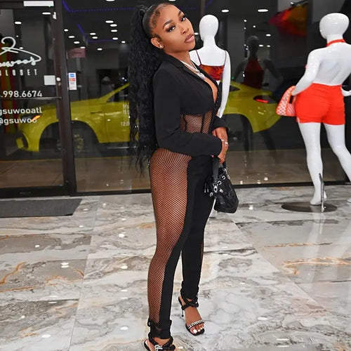 Long Sleeve Mesh Bodysuit & Pants Matching Set