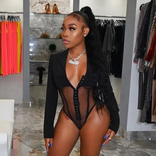 Load image into Gallery viewer, Long Sleeve Mesh Bodysuit &amp; Pants Matching Set