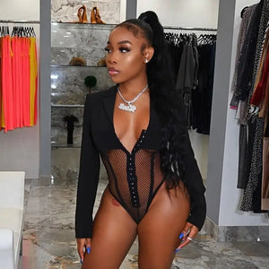 Long Sleeve Mesh Bodysuit & Pants Matching Set