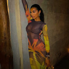 Load image into Gallery viewer, Long Sleeve O Neck Mesh Slim Dress