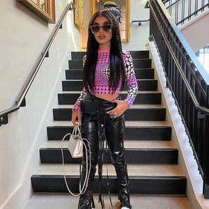 Long Sleeve Printed Slim Fashion Crop Top