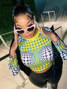 Long Sleeve Printed Slim Fashion Crop Top