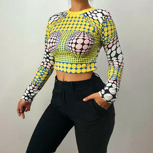 Long Sleeve Printed Slim Fashion Crop Top