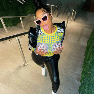 Long Sleeve Printed Slim Fashion Crop Top