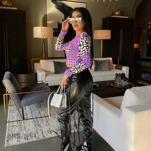 Long Sleeve Printed Slim Fashion Crop Top