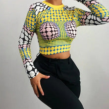 Load image into Gallery viewer, Long Sleeve Printed Slim Fashion Crop Top